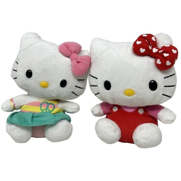 Ty Hello Kitty Beanie Plush Lot Hippie Peace Dress Red Jumper 2009 2010 6 Inch - Picture 1 of 13